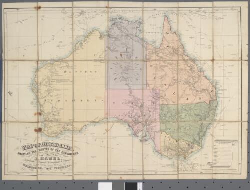 Map of Australia shewing the routes of the explorers [cartographic material] / compiled from the government maps, lith. on stone by E. Jevezy