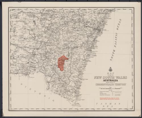 Map of part of New South Wales, Australia shewing position of Commonwealth Territory [cartographic material] / compiled, drawn and printed at the Department of Lands