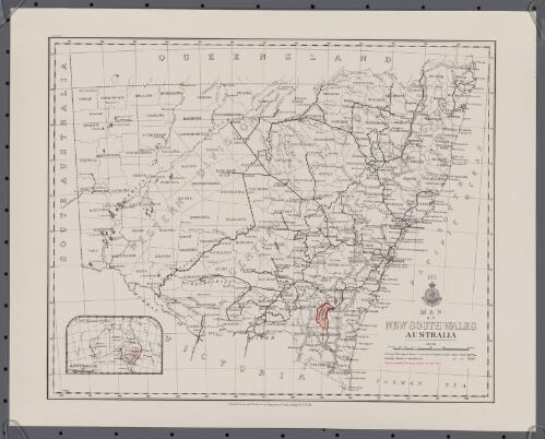 Map of New South Wales Australia 1911 [cartographic material] : Commonwealth Territory shown by red tint / compiled, drawn and printed at the Department of Lands, Sydney N.S.W