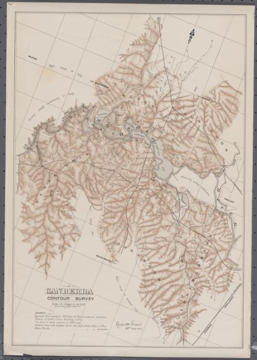 Canberra contour survey [cartographic material] : scale 20 chains to an inch / compiled drawn and printed at the Department of Lands NSW