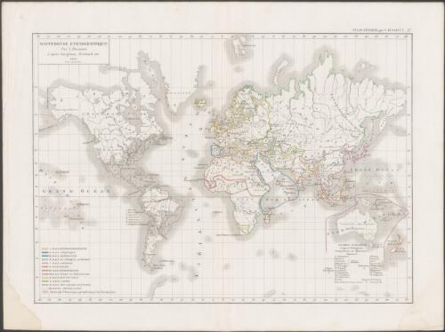 Mappemonde ethnographique [cartographic material] / par L. Dussieux, d'apres Berghaus, Prichard, etc