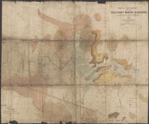 Map of the district near the "Discovery" winter quarters [cartographic material] / constructed by Lieut. George F.A. Mulock, R.N. ; coloured to illustrate the geology by H.T. Ferrar, M.A., F.G.S