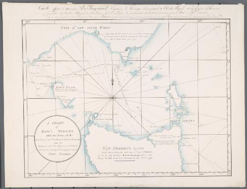 A chart of Bass's Straits with the traks [i.e. tracks] of the Harbinger Captn. John Black in Decr. 1800 & Jan. 1801 and the Margaret Captn. John Buyers in Jany. & Feby. 1801 through the Straits in their passage toward Port Jackson [cartographic material]