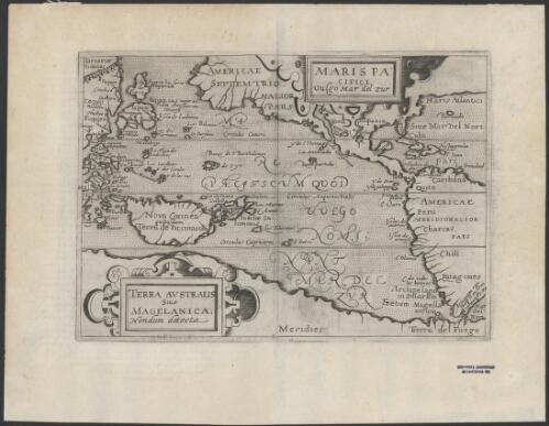Maris Pacifici, vulgo mar del zur [cartographic material] ; Terra Australis sive Magelanica Nondum detecta / [J. Metellus]