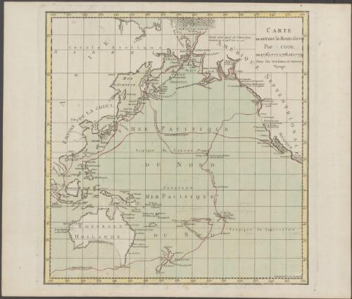 Carte montrant la route suivie par Cook en 1776, 1777, 1778 et 1779 dans son troisieme et dernier voyage [cartographic material]
