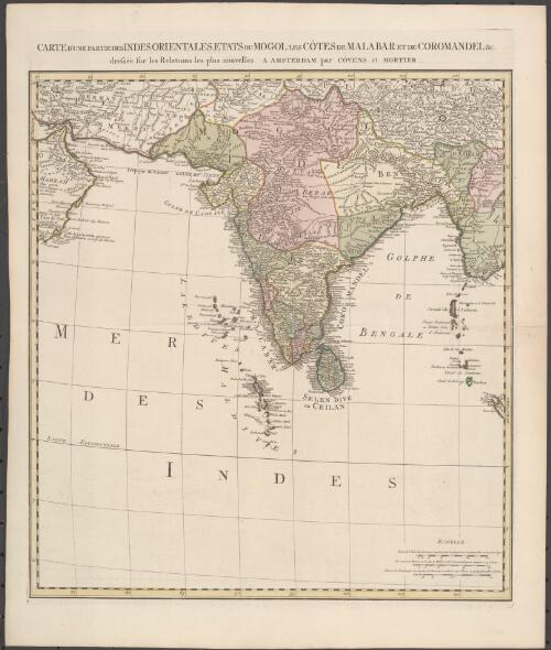 Carte d'une partie des Indes Orientales, états du Mogol, les côtes de Malabar et de Coromandel, &c. [cartographic material] / dressé sur les Relations les plus nouvelles
