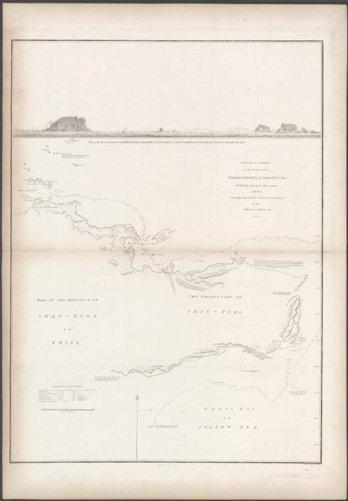 A sketch by compass of the coast of the promontory of Shan-tung with the track of the ships and the soundings from the place of first making the land to the Strait of Mi-a-tau [cartographic material] / by J. Barrow, 1793 ; engraved by B. Baker, Islington