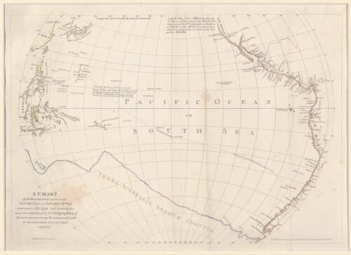 A chart of the discoveries made in the South Sea or Pacific Ocean previous to A.D. 1579 [cartographic material] : and shewing the opinions entertained by the geographers of that period concerning the existence of lands in the parts which had not been explored / engraved by F. Sanfom