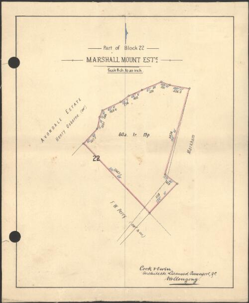 Marshall Mount Este. [cartographic material] : part of Block 22 / Cook & Owen, architects, licensed surveyors, &c., Wollongong
