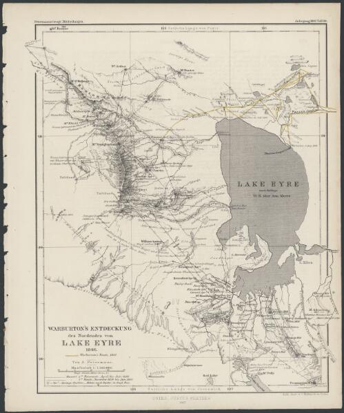 Warburton's Entdeckung des Nordendes von Lake Eyre, 1866 [cartographic material] / von A. Petermann