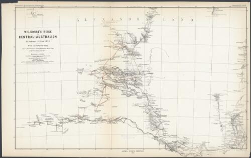 W.C. Gosse's Reise in Central-Australien, 26 Februar-19 Dez. 1873 [cartographic material] / von A. Petermann
