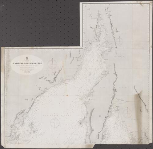 St. Vincent and Spencer Gulfs, South Australia [cartographic material] / surveyed by Commander J. Hutchinson, R.N. [i.e. Hutchison] & Staff Commr. F. Howard, R.N., Navg. Lieutt, M.S. Guy, Navg. Sub-Lieuts. W.N. Goalen & H. Roxby, R.N., 1863-73 ; Hydrographic Office