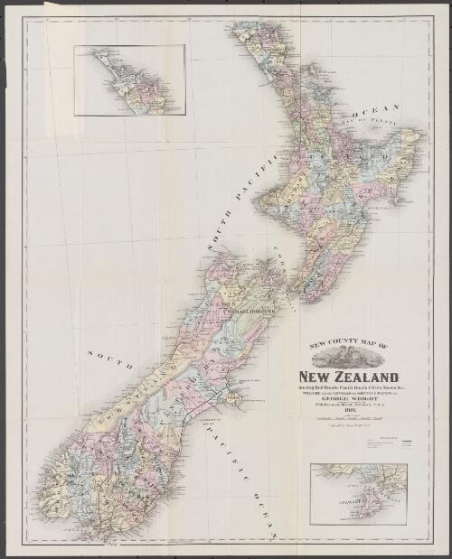 New county map of New Zealand [cartographic material] : showing rail roads, coach roads, cities, towns &c. / published for the Australian and American Directory by George Wright