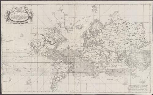 A new and correct mapp of the world, according to Mr. Edward Wright commonly called Mercator's projection [cartographic material] : with a view of the winds and variation / by Saml. Thornton at the signe of England, Scotland & Ireland in the Minories, London