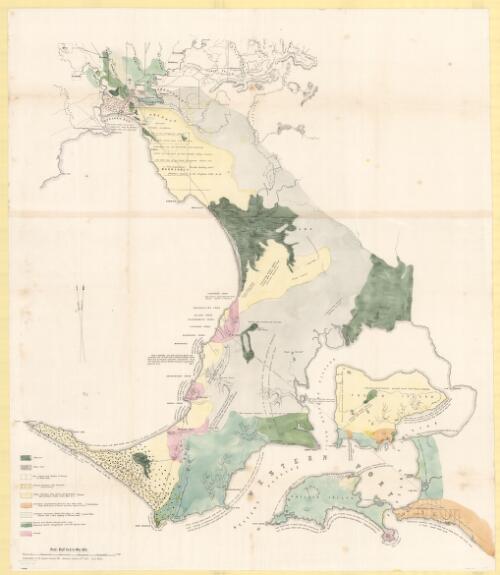 [Geological map of area around Westernport and east Port Phillip Bay] [cartographic material] / [by A.R.C. Selwyn] ; lithographed at the Surveyor-General's Office, Melbourne, December 30th, 1854, by R. Meikle