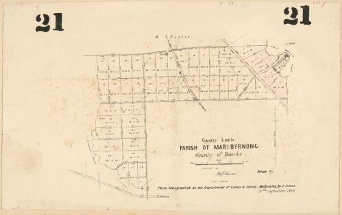 Country lands, Parish of Maribyrnong, County of Burke [cartographic material] / surveyed by M. Callanan Asst. [i.e. Assistant] Surveyor