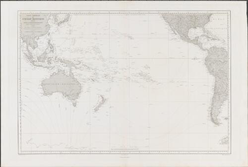 Carte générale de l'Océan Pacifique [cartographic material] / dressée par Mr. C.A. Vincendon-Dumoulin, Ingénieur Hydrographe de la Marine ;  publiée sous le Ministère de Mr. Romain-Desfossés, Contre-Amiral, Secrétaire d'Etat au Département de la Marine et des Colonies au Dépôt-général de la Marine en 1851