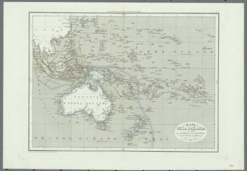 Mapa de la Ocania que contiene la Australia, la Polinesia y las Islas Asiaticas [cartographic material] / R. Alabern lo. go. en Barcelona 1845