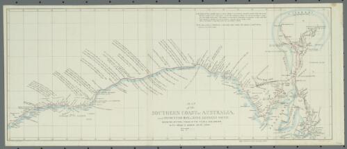 Map of the southern coast of Australia from Encounter Bay to King George's Sound shewing Mr. Eyre's track in the years 1839, 1830 & 41 in his attempt to penetrate into the interior [cartographic material]