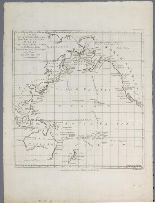 A chart shewing the tracks & discoveries in The Pacific ocean made by Capt. Cook and Capt. Clerke ... [cartographic material] / Jns. Lodge sculp