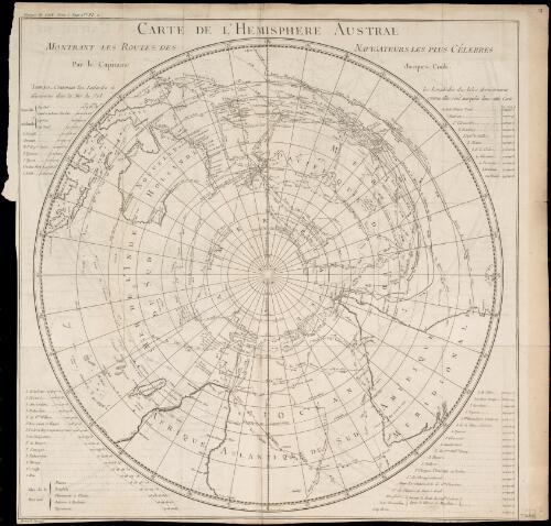 Carte de l'hemisphere Austral montrant les routes des navigateurs les plus celebres [cartographic material] / par le Capitaine Jacques Cook