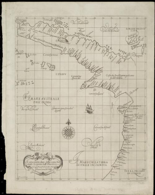 Carta particolare della costa Australe scoperta dall'Olandesi [cartographic material] : la longitud'ne comin'ca da l'Isola di Pico d'Asores, d'Asia carta XVIIII