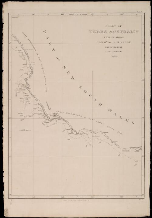 Chart of Terra Australis. Sheet IV, South coast [cartographic material] / by M. Flinders, Commr. of H.M. Sloop Investigator, 1802
