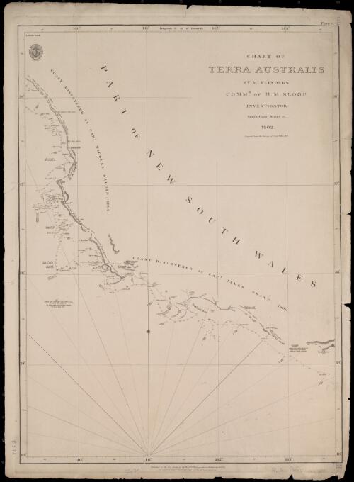 Chart of Terra Australis. Sheet IV, South coast [cartographic material] / by M. Flinders, Commr. of H.M. Sloop Investigator, 1802