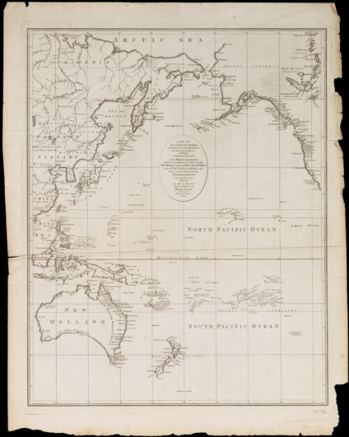 A new and accurate chart of the discoveries of Capn. Cook and other later circumnavigators, exhibiting Norfolk Island and Port Jackson ... whole coast of New South Wales [cartographic material] : also the new discoveries on the coast of North America, shewing Nootka Sound ... Pelew / engrav'd by J. Lodge Junr