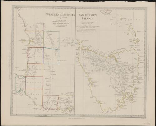 Western Australia containing the settlements of Swan-River and King George's Sound from recent surveys sent to the Colonial Office ; Van-Diemen Island [cartographic material] / Published under the Superintendence of the Society for the Diffusion of Useful Knowledge from the m.s. map in the Colonial Office ; J. & C. Walker sculp