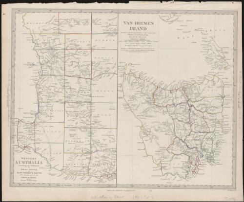 Western Australia containing the settlements of Swan-River and King George's Sound from recent surveys sent to the Colonial Office and by Suveyor General Rowe ; Van-Diemen Island from the m.s. map in the colonial Office and the surveys of George Frankland Surv. Gen [cartographic material] / Published under the Superintendence of the Society for the Diffusion of Useful Knowledge from the m.s. map in the Colonial Office ; J. & C. Walker sculp