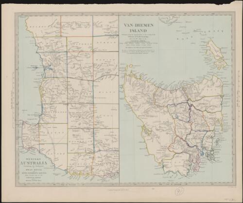 Western Australia containing the settlements of Swan-River and King George's Sound from recent surveys sent to the Colonial Office ; Van-Diemen Island [cartographic material] / Published under the Superintendence of the Society for the Diffusion of Useful Knowledge from the m.s. map in the Colonial Office ; J. & C. Walker sculp