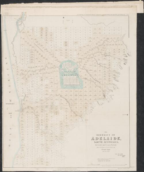 The district of Adelaide, South Australia [cartographic material] : as divided into country sections, from the trigonometrical surveys of Colonel Light late Survr. Genl. / John Arrowsmith, 10 Soho Square, 1839