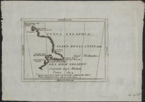 Nuova Zelandia, o terra degli stati, detta dagl' Hollandesi het Niew Zelandt [cartographic material] : scoperta dagli medemi l'anno 1654