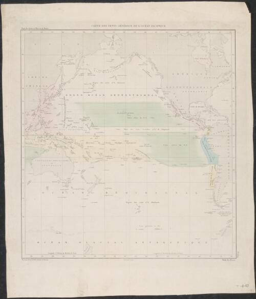 Carte des vents generaux de l'ocean Pacifique [cartographic material] / dresse par Ch. de Kerhallet, Capitaine de vaisseau ; grave par Jacobs