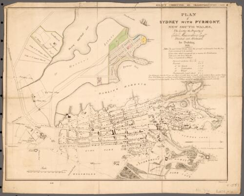 Plan of Sydney with Pyrmont, New South Wales [cartographic material] : the latter the property of Edwn Macarthur Esqre, divided into allotments for building 1836 / Select Committee on Transportation ; J. Basire lith