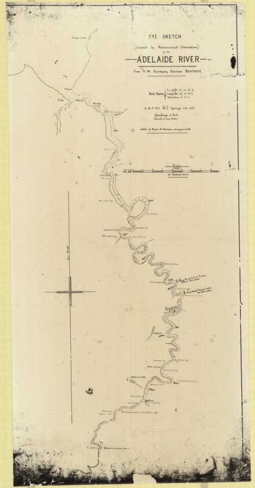 Eye sketch of the Adelaide River from H.M. surveying schooner Beatrice [cartographic material] : (checked by astronomical observations)