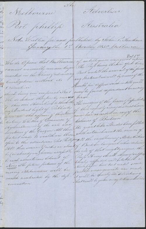 Sir John Ferguson collection of papers of John Fawkner, 1810-1869 [manuscript]