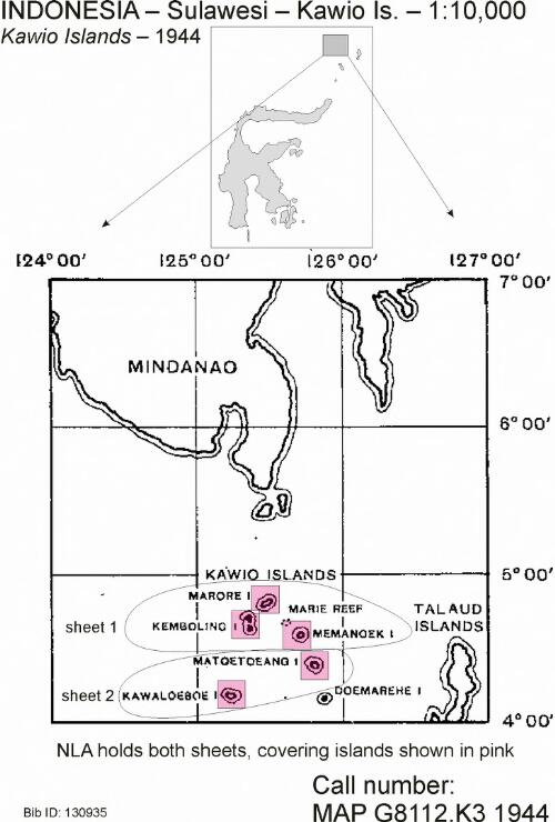 Kawio Islands, Netherlands East Indies [cartographic material] / prepared under the direction of the Chief Engineer, GHQ, SWPA, by Base Map Plant, U.S. Army, GHQ, SWPA