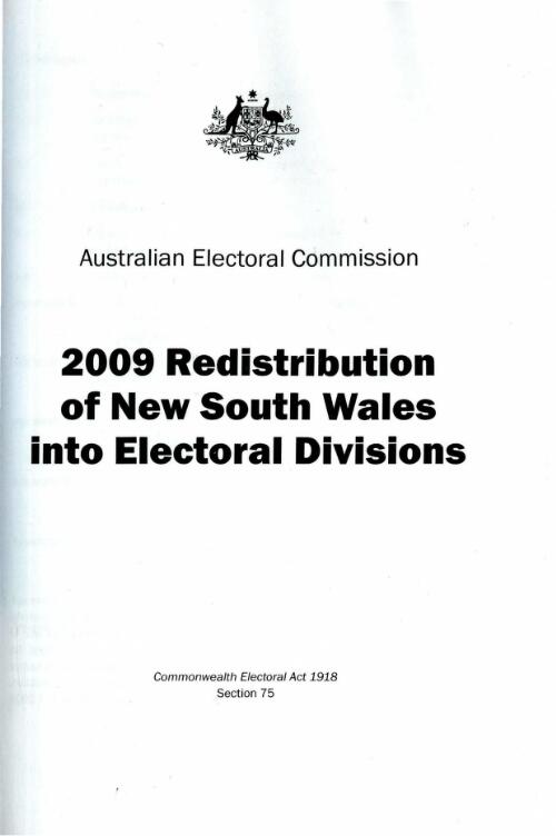 2009 redistribution of New South Wales into electoral divisions [cartographic material] / Australian Electoral Commission