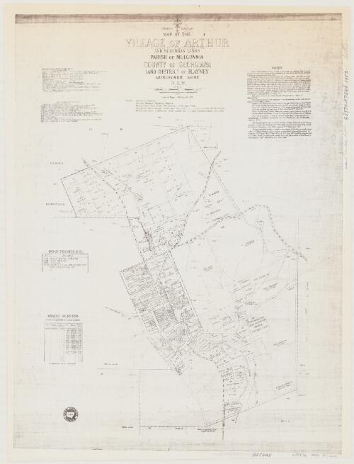 Map of the village of Arthur (locally known as Trunkey Creek) and suburban lands [cartographic material] : Parish of Mulgannia, County of Georgiana, Land District of Blayney, Abercrombie Shire, N.S.W. / compiled, drawn and printed at the Department of Lands