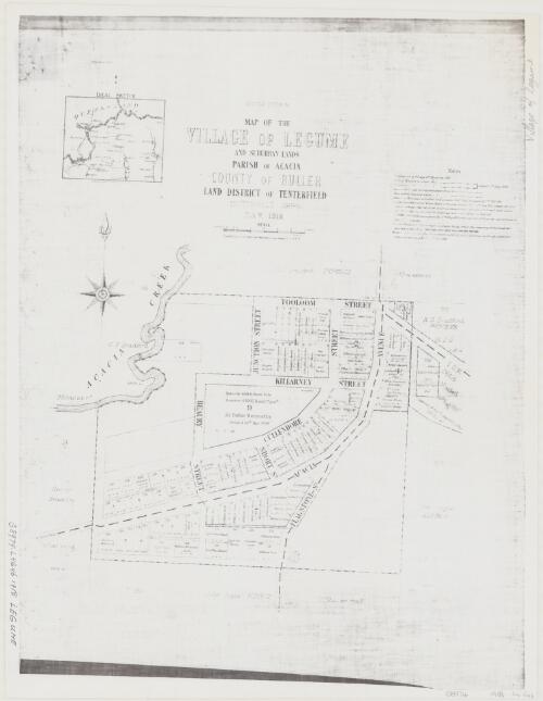 Map of the village of Legume and suburban lands [cartographic material] : Parish of Acacia, County of Buller, Land District of Tenterfield, Tenterfield Shire, N.S.W. 1918 / compiled, drawn & printed at the Department of Lands