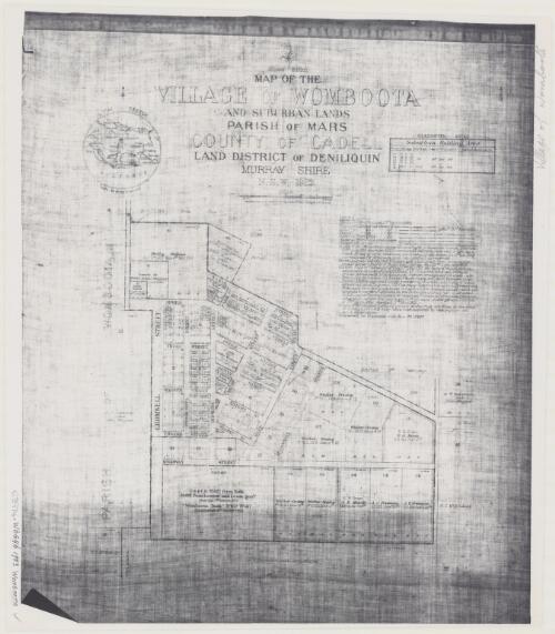 Map of the village of Womboota and suburban lands [cartographic material] : Parish of Mars, County of Cadell, Land District of Deniliquin, Murray Shire, N.S.W. / compiled, drawn and printed at the Department of Lands, Sydney, N.S.W