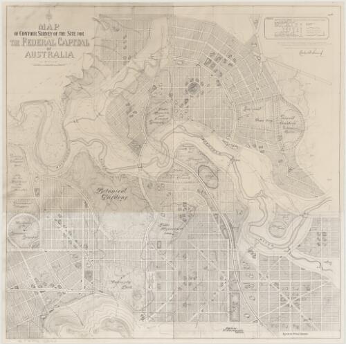 [Federal Capital Design Competition plan]. [Competitor no. 61, Frank Garner] [cartographic material] : [on base map] Map of contour survey of the site for the Federal Capital of Australia