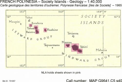 Carte geologique des territoires d'outremer, Polynesie francaise : [iles de Societe] / carte dressee par le BRGM, grace au financement du FIDES ; leves executes par G. Deneufbourg, 1965