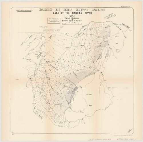 Bores in New South Wales east of the Narran River [cartographic material] : map showing contours of reduced level of surface / Public Works Department ; H.H. Dare, Engineer-in-charge, Water Conservation & Drainage