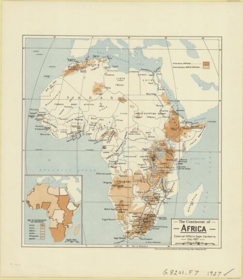 The continent of Africa [cartographic material] / External Affairs, Dept., Canberra, October 1927 ; drawn by Lands & Survey Branch, Works & Railways Dept., Melbourne