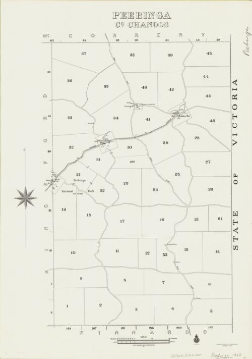Peebinga, Co. Chandos [cartographic material] / compiled in the Office of the Surveyor General, Department of Lands
