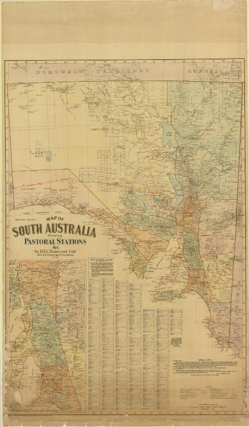 Map of South Australia showing pastoral stations &c. [cartographic material] / by H.E.C. Robinson Ltd