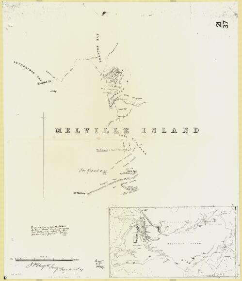 Melville Island [cartographic material] : [route of the Government Resident's exploration trip across Melville Island] / J.P. Hingston ... November 23rd 87